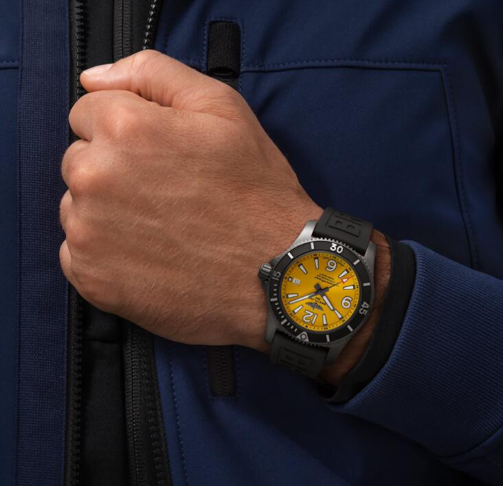 Swiss replication watches are evident with white hour markers on the yellow dials.