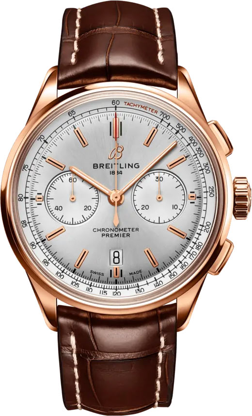 The brown strap fake watch has silvery dial.